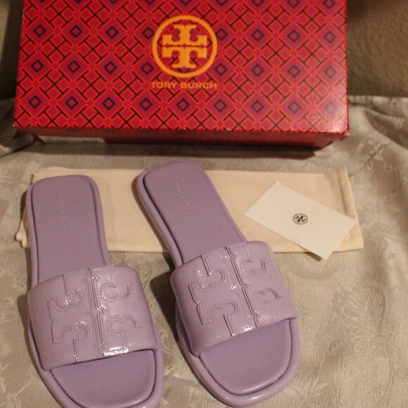 Tory Burch Double T Sport Slide - Lavender Cloud Patent Leather - Picture 8 of 8